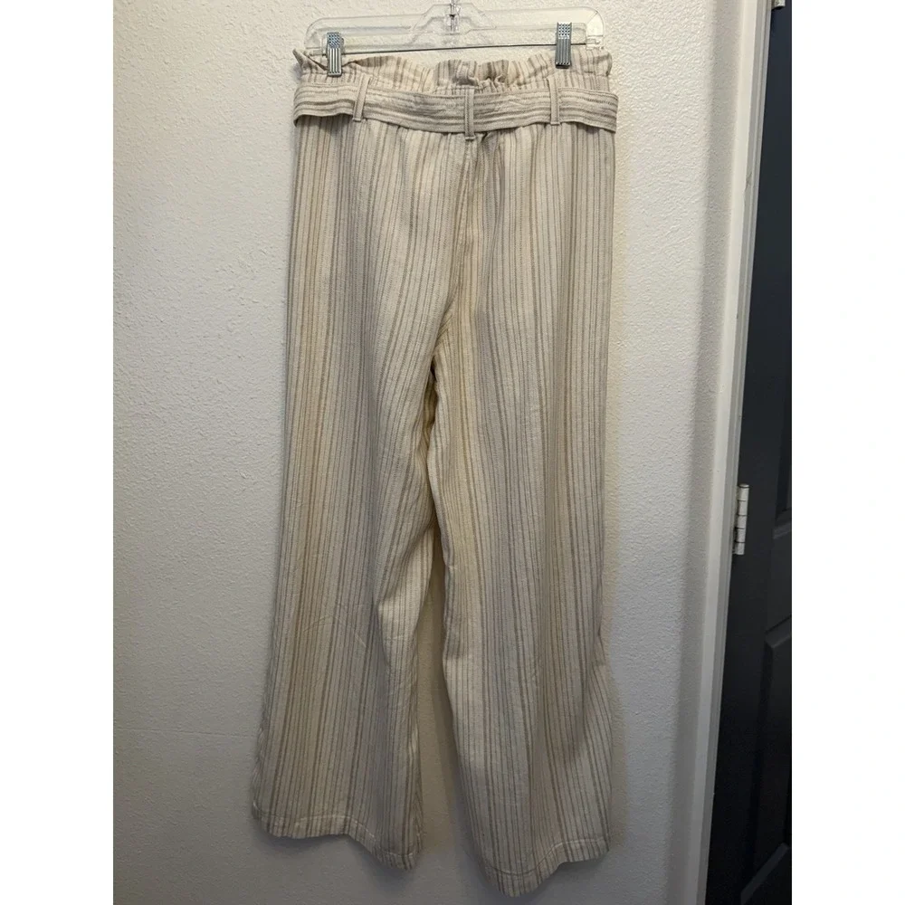 Banana Republic Linen Blend Pants Size 8 Wide Leg Belted Coastal Paper Bag Waist